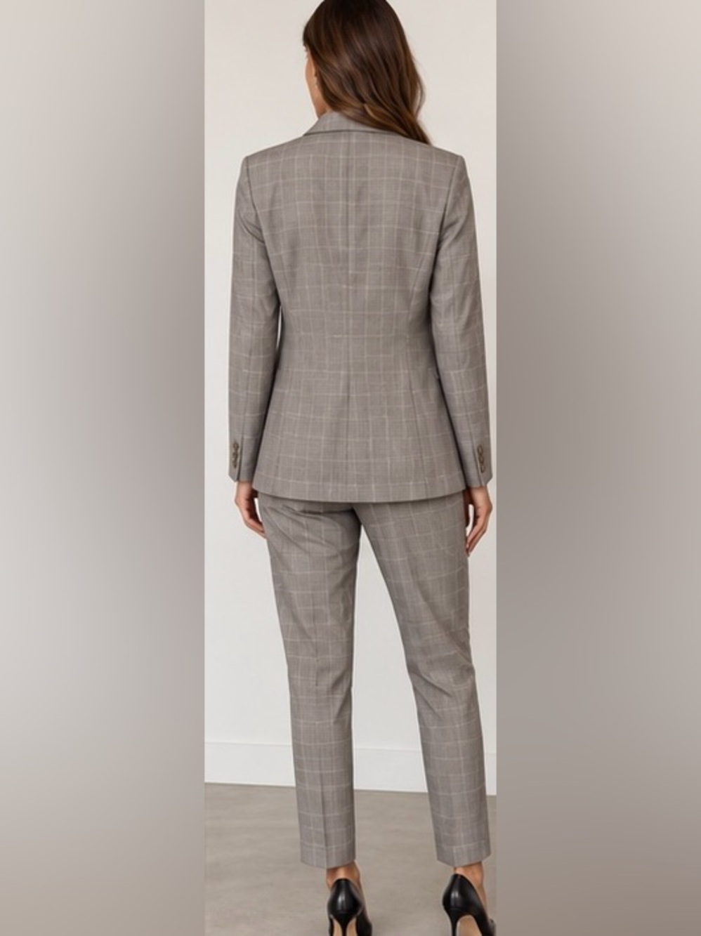 Express Gray Plaid Tailored Ankle Trousers - Picture 2 of 15